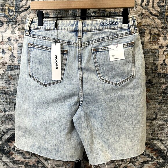 Vigoss Bermuda Denim Jean Size 27 Shorts Frayed Hem High Rise Blue Light Wash - Picture 4 of 14